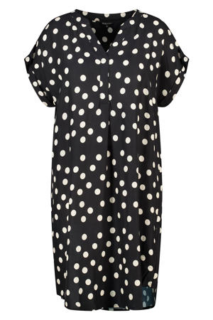 viscose zomerjurk met plooien en stippen Plus Size - bruin