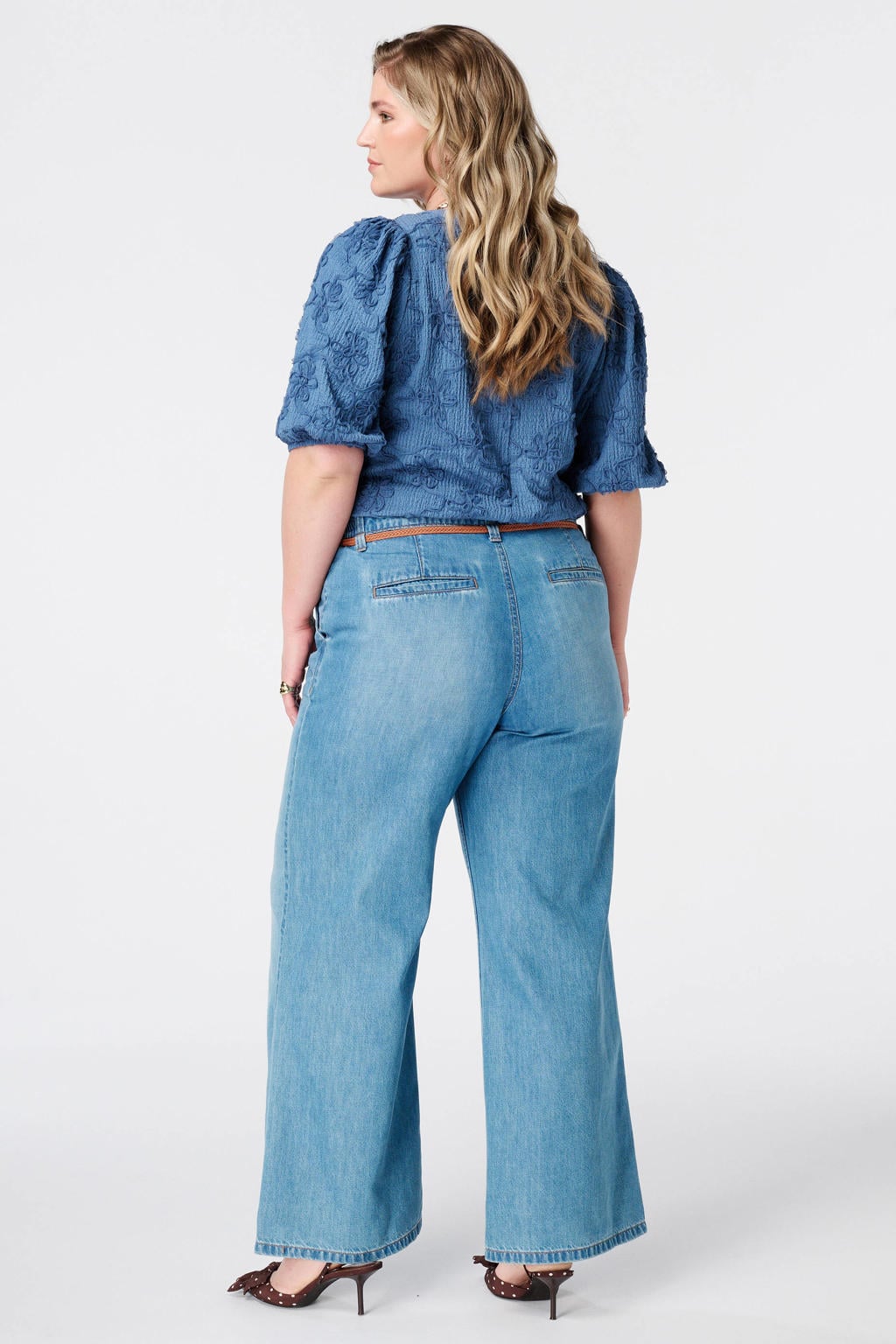 MS Mode wide leg jeans met ceintuur Plus Size - lichtblauw