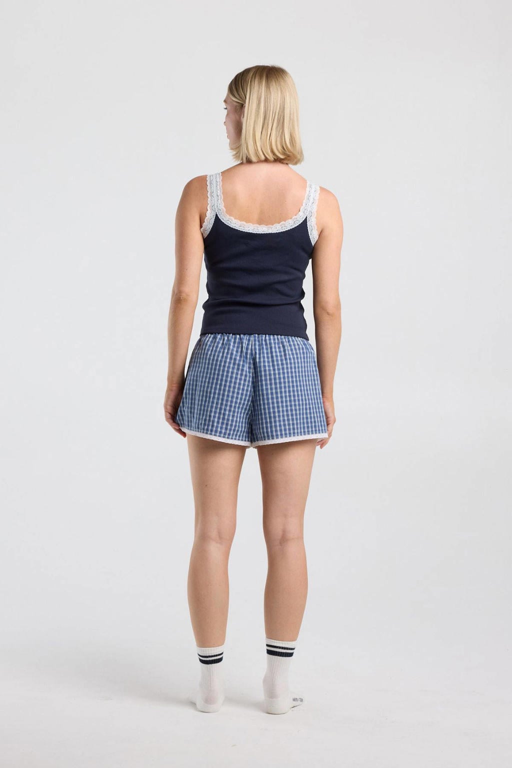 Blauwe dames America Today pyjamashort van katoen met elastische tailleband