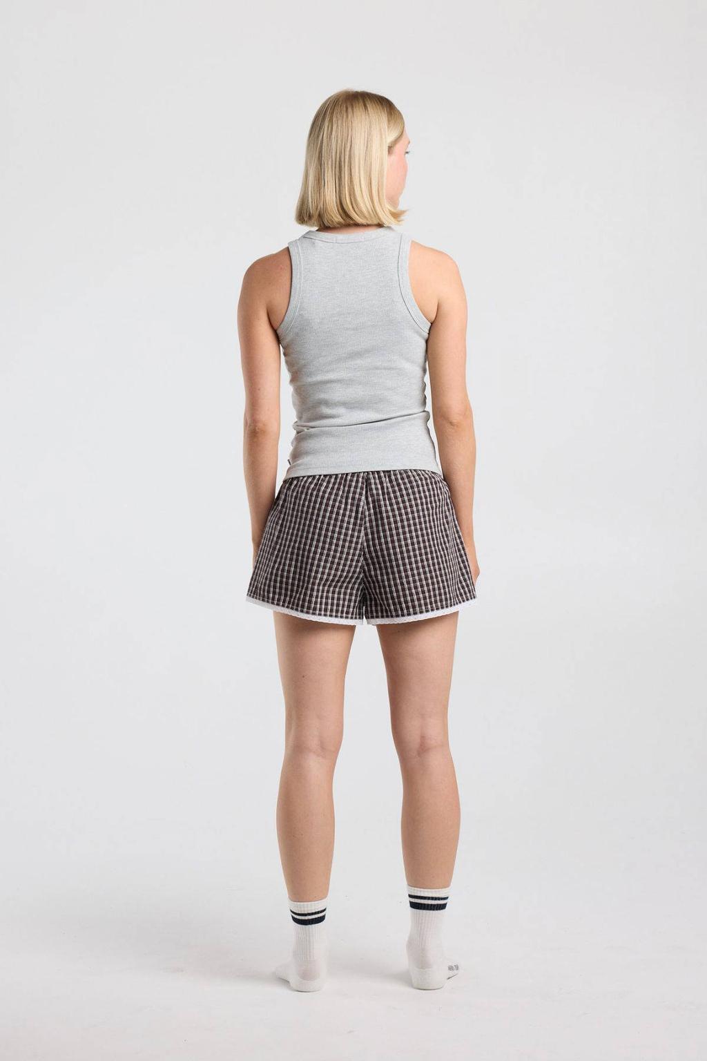 Bruine dames America Today pyjamashort van katoen met elastische tailleband