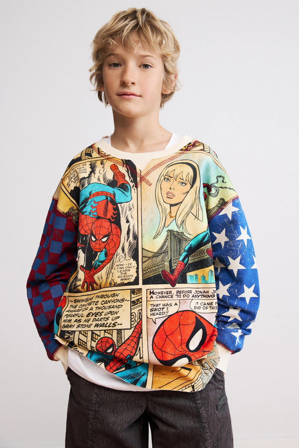 Multikleurige jongens Desigual katoenen trui meerkleurig met lange mouwen en ronde hals