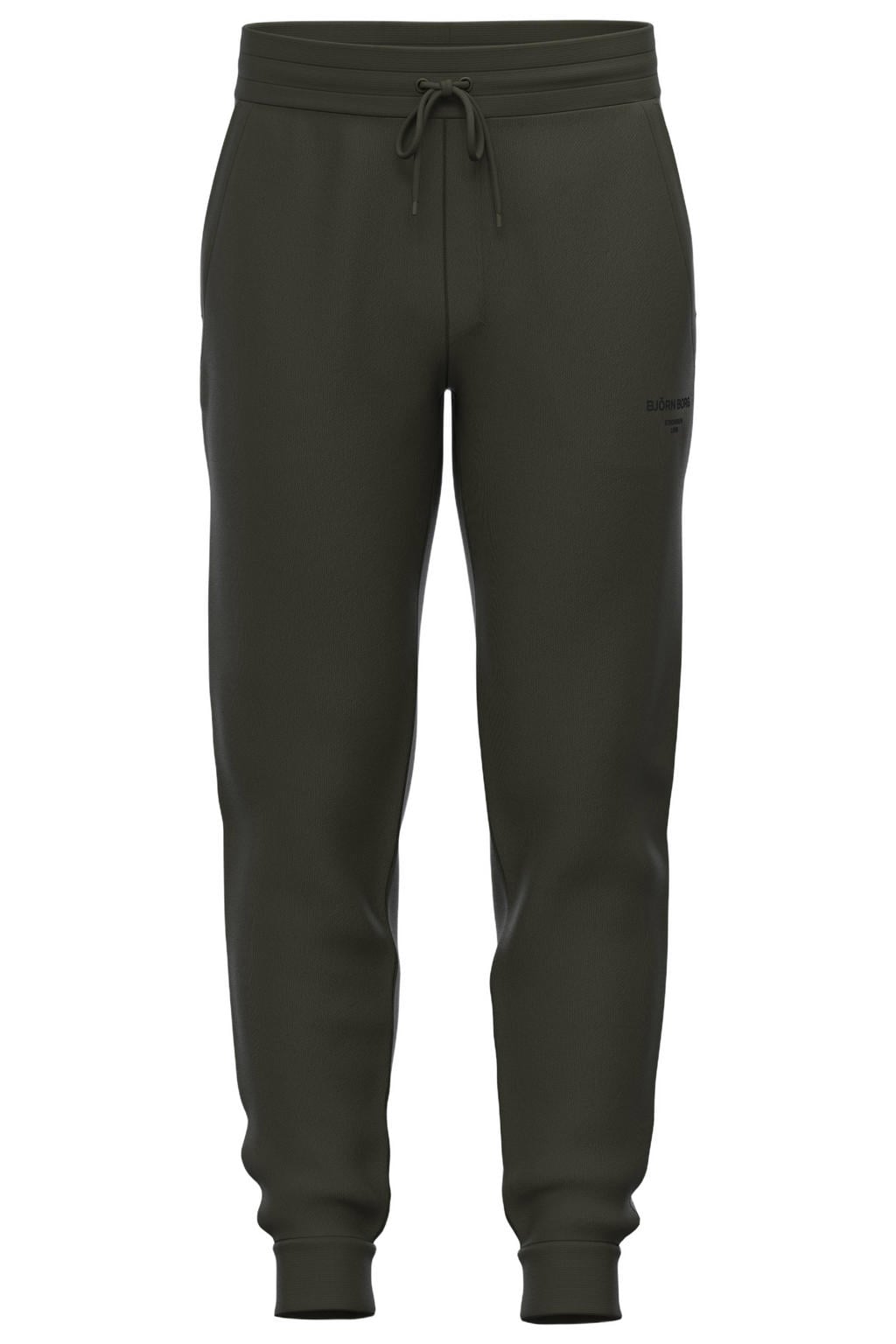 Olijfgroene heren Björn Borg regular fit joggingbroek van katoen met elastische tailleband met koord en effen