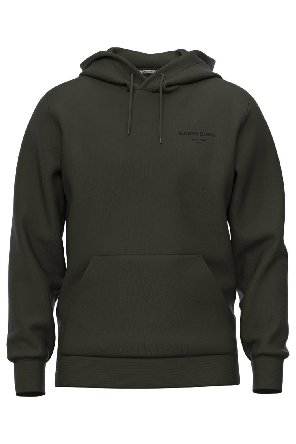 Donkergroene heren Björn Borg regular fit hoodie van sweat materiaal met effen, lange mouwen en capuchon