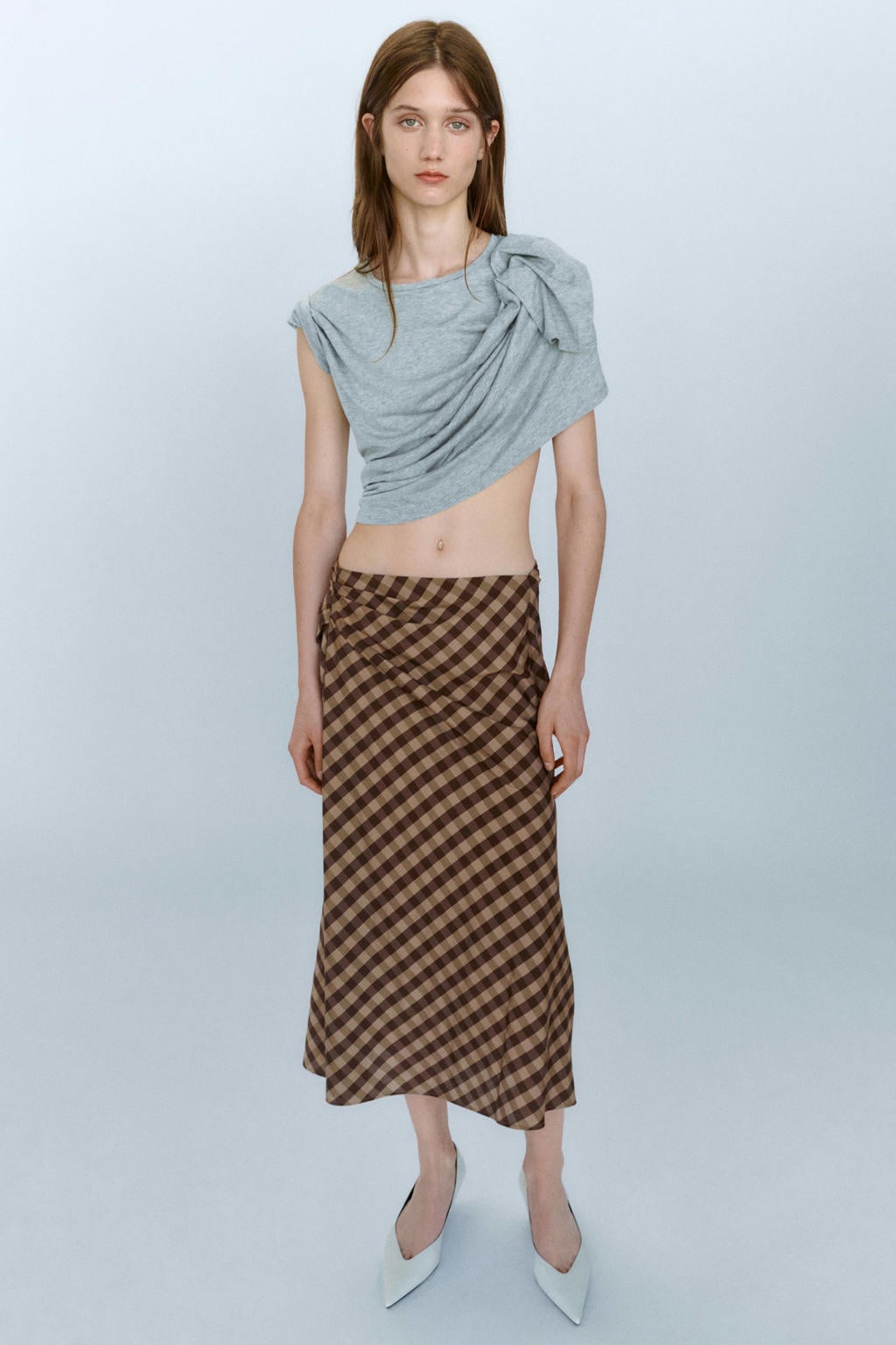 Mango geruite midi rok - bruin