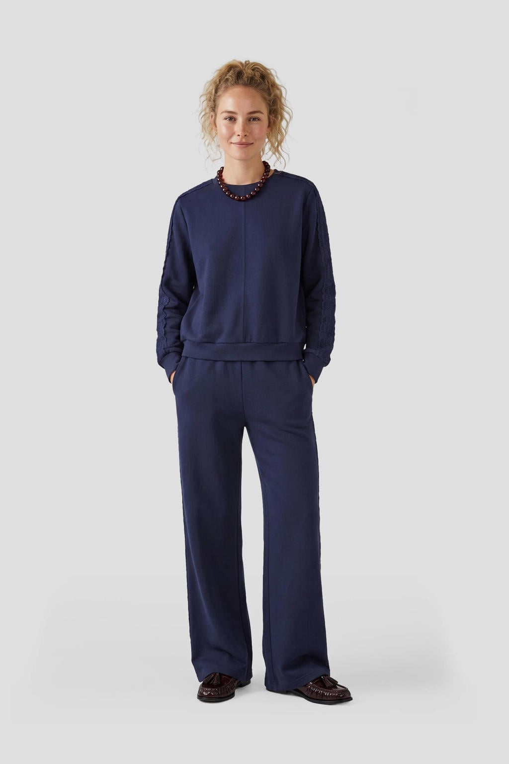 Tramontana high waist loose fit broek - donkerblauw