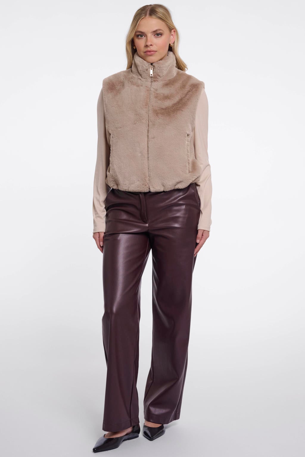 Beige dames Rino & Pelle bodywarmer van polyester met effen en opstaande kraag