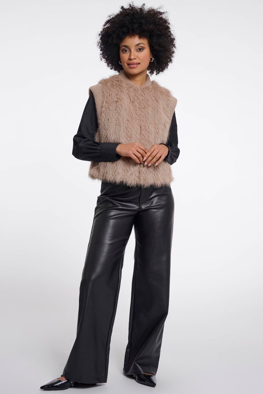 Lichtbruine dames Rino & Pelle bodywarmer van polyamide met effen en ronde hals