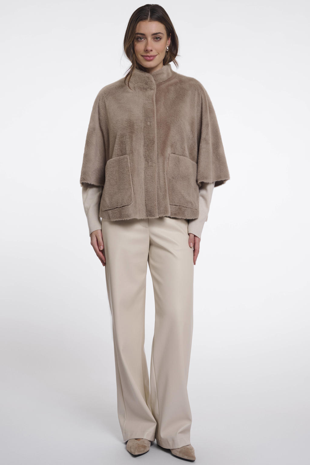Taupe dames Rino & Pelle regular blazer van polyester met effen, lange mouwen, reverskraag en knoopsluiting