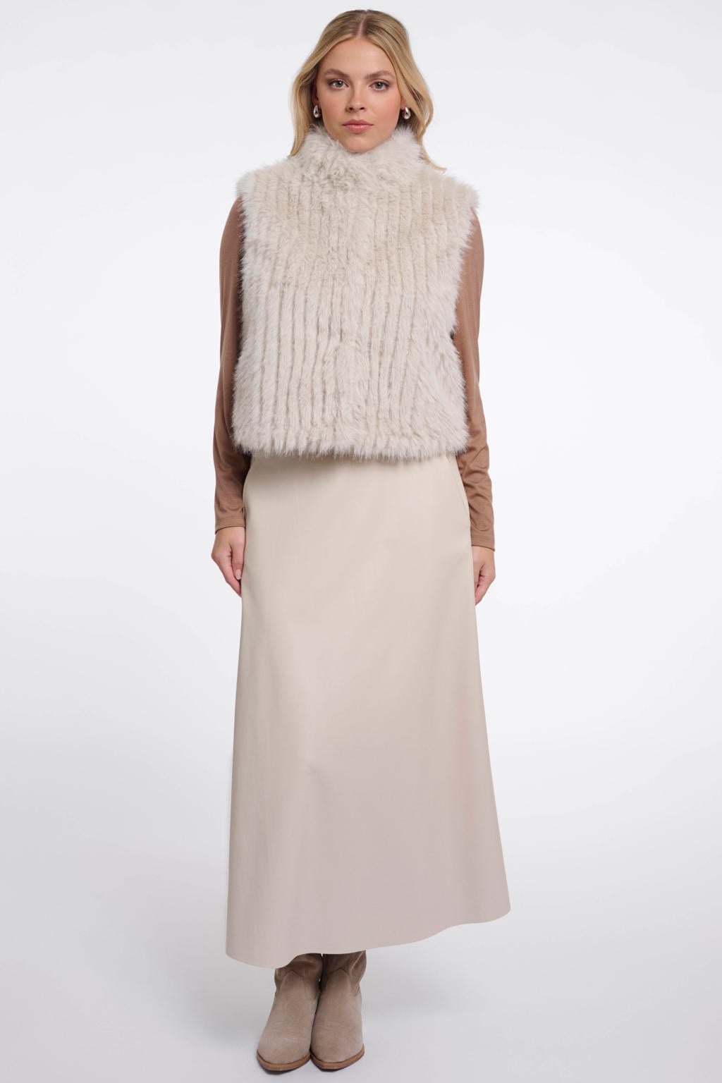 Beige dames Rino & Pelle van polyester met effen en opstaande kraag