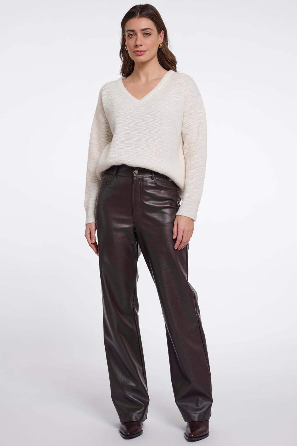 Donkerblauwe dames Rino & Pelle van viscose met loose fit, high waist, knoopsluiting en effen
