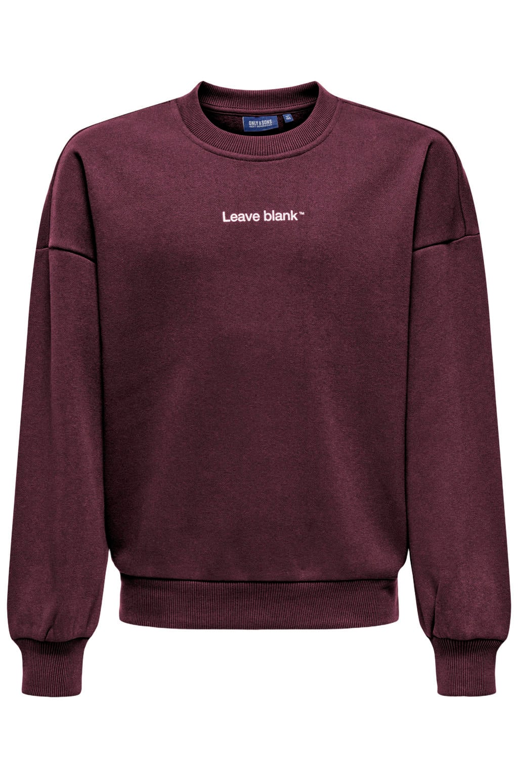 Paarse jongens ONLY & SONS JUNIOR sweater met tekst print, lange mouwen en ronde hals