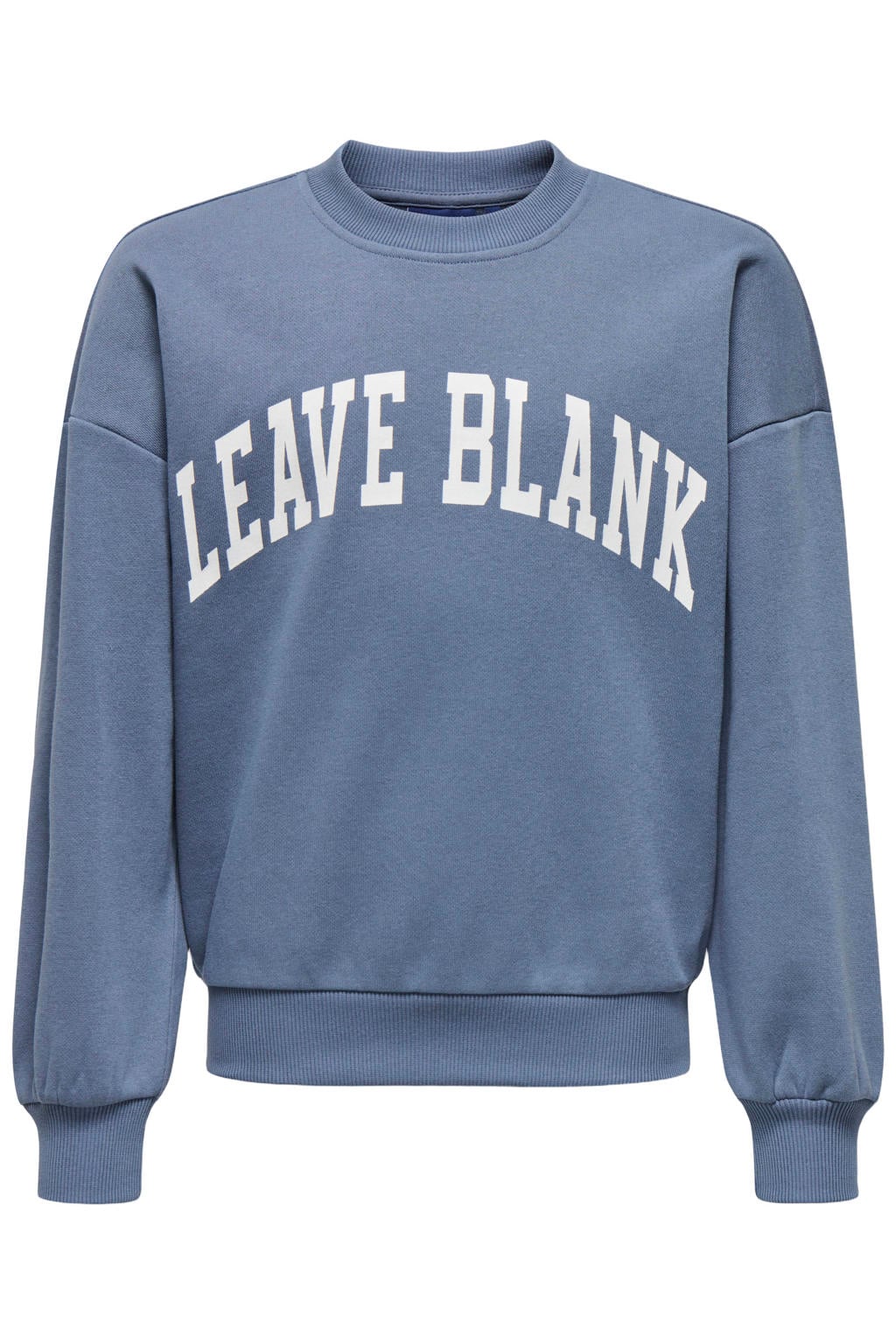 Blauwe jongens ONLY & SONS JUNIOR sweater met tekst print, lange mouwen en ronde hals