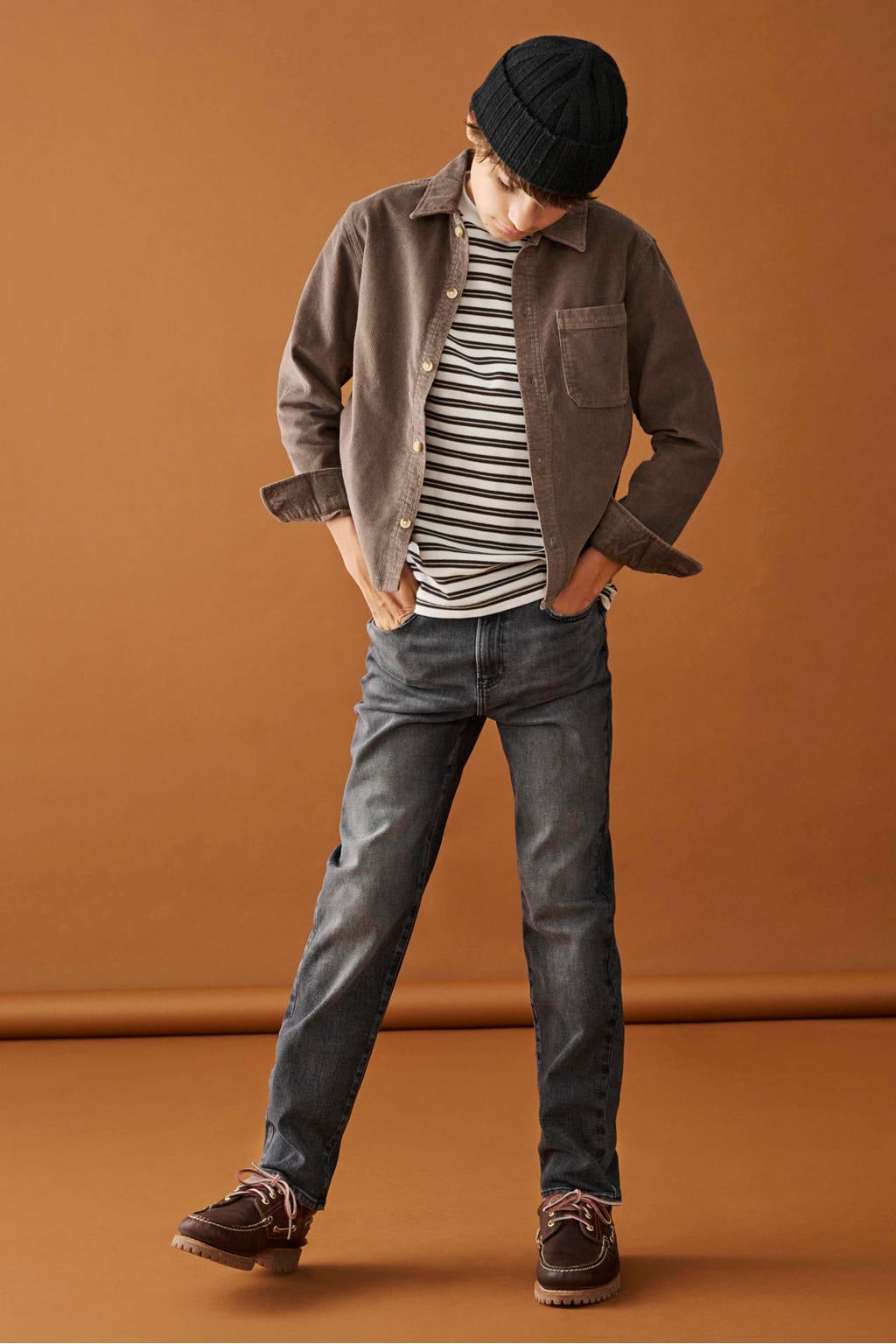 Black denim jongens ONLY & SONS JUNIOR straight leg jeans van denim met rits- en knoopsluiting en effen