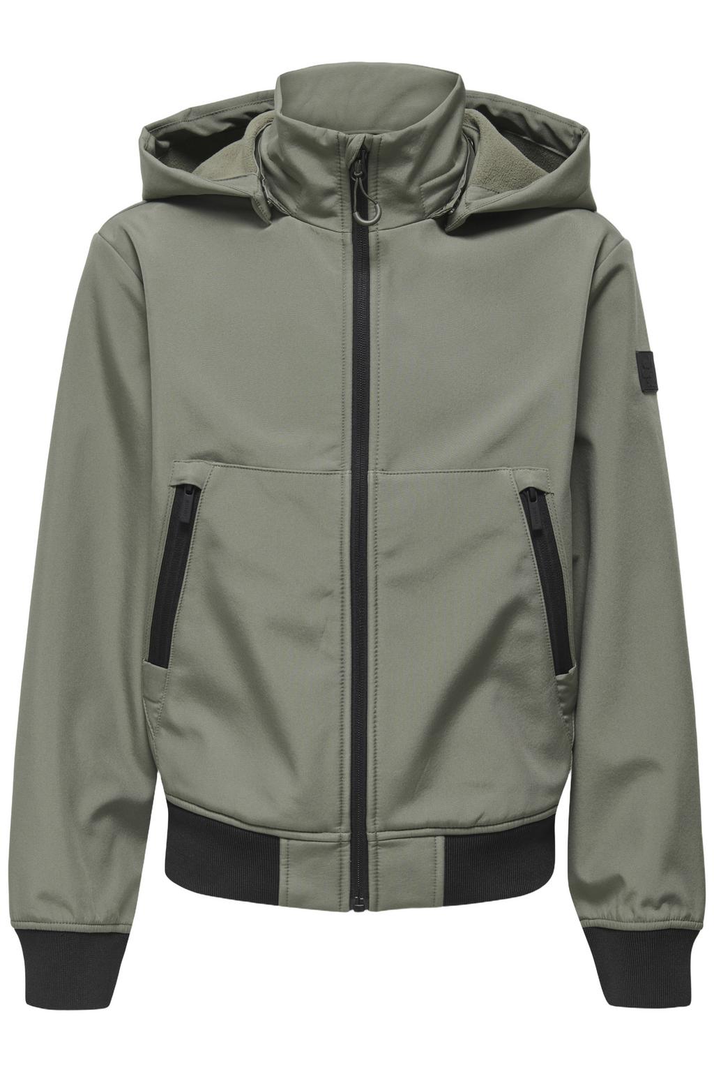 Grijze jongens ONLY & SONS JUNIOR softshell jas van polyester met effen, lange mouwen, capuchon en ritssluiting