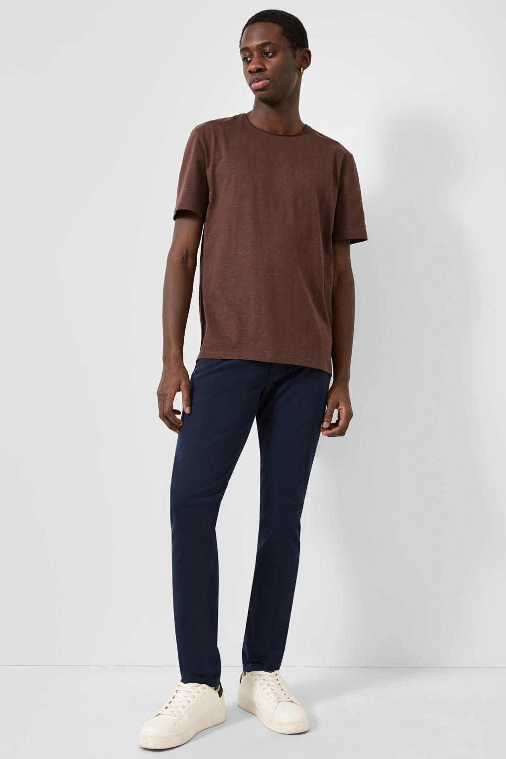 Donkerblauwe heren QS regular fit T-shirt van katoen met effen, korte mouwen en ronde hals