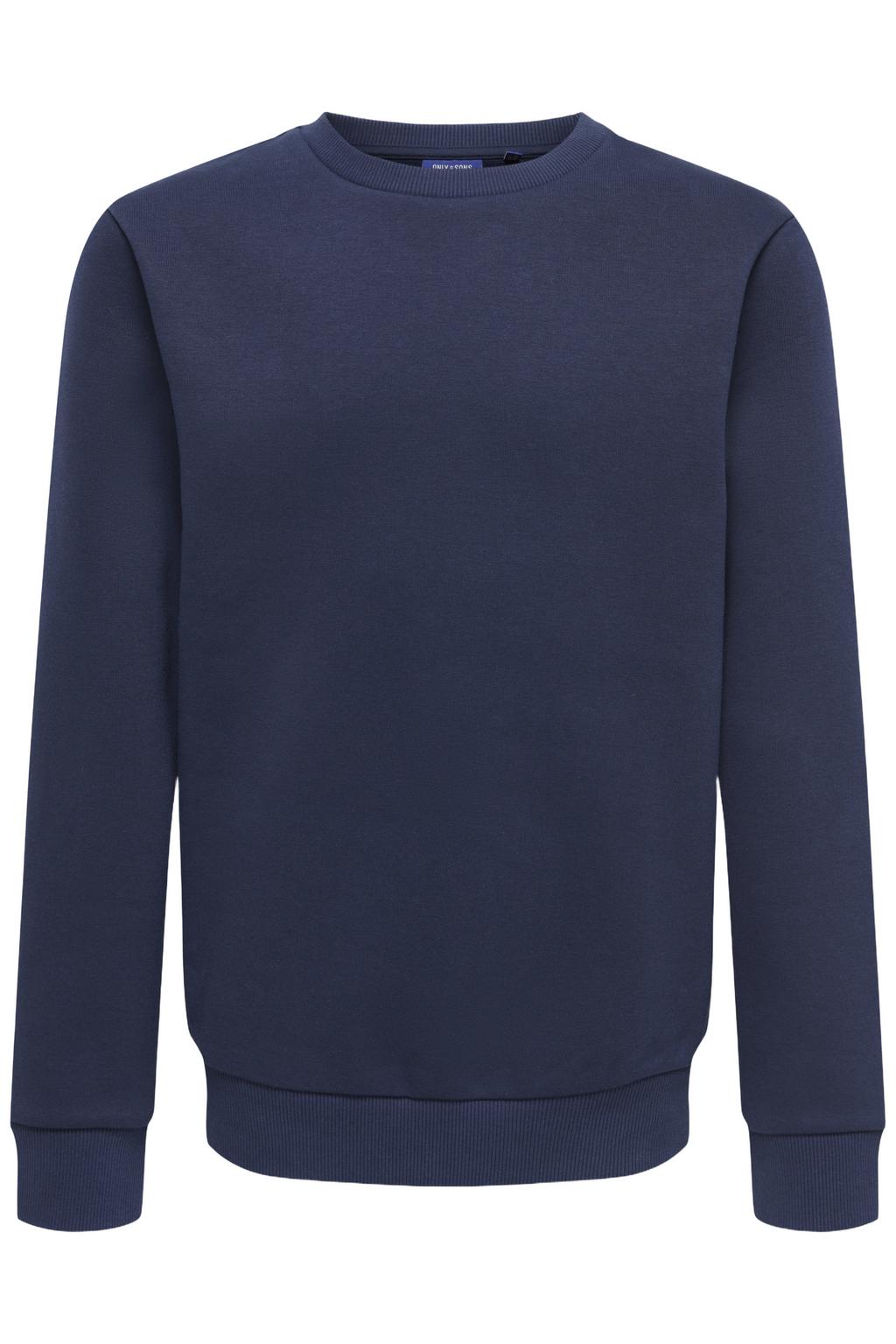 Donkerblauwe jongens ONLY & SONS JUNIOR rechtvallende sweater van katoen met effen, lange mouwen, ronde hals en geribde boorden
