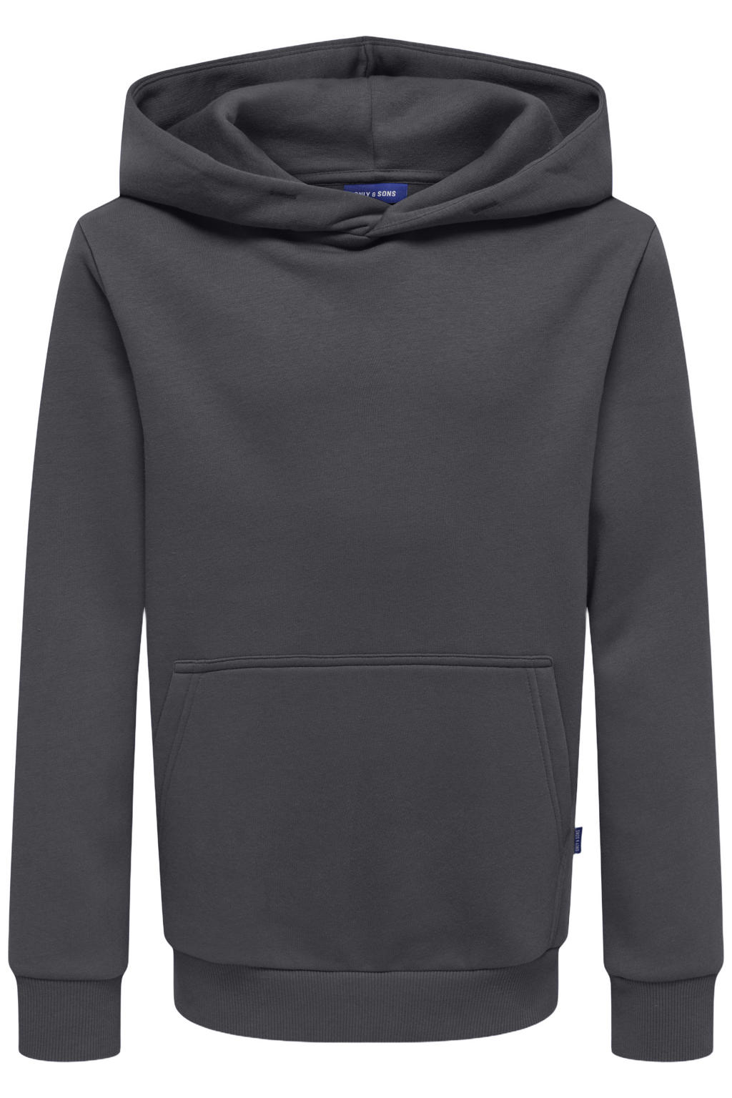 Grijze jongens ONLY & SONS JUNIOR rechtvallende hoodie van katoen met effen, lange mouwen en capuchon