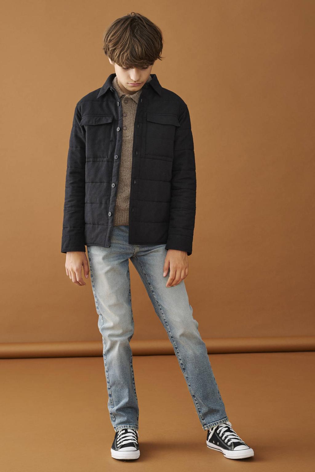 Light blue denim jongens ONLY & SONS JUNIOR straight leg jeans van denim met rits- en knoopsluiting en effen