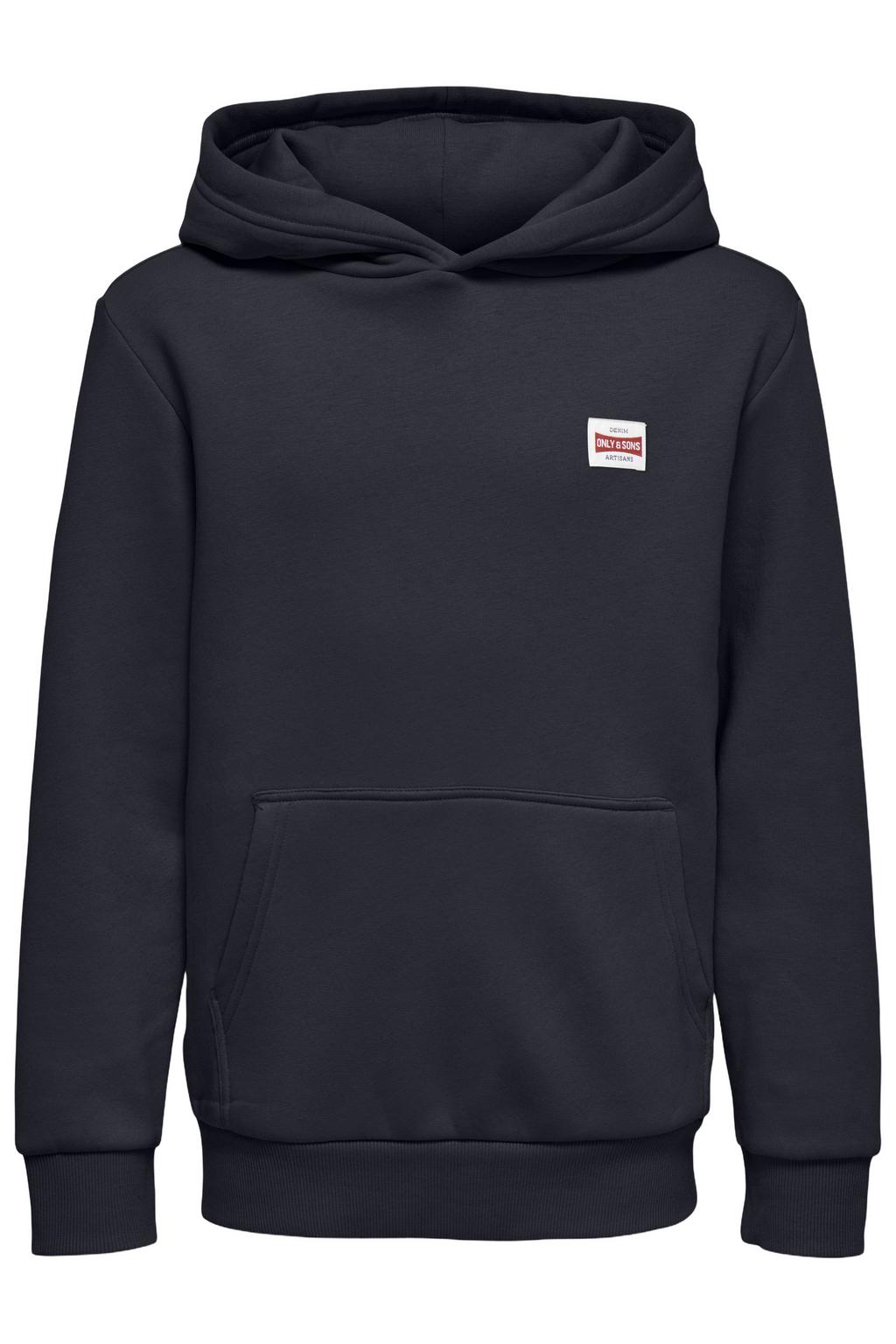 Donkerblauwe jongens ONLY & SONS JUNIOR hoodie van katoen met effen, lange mouwen en capuchon