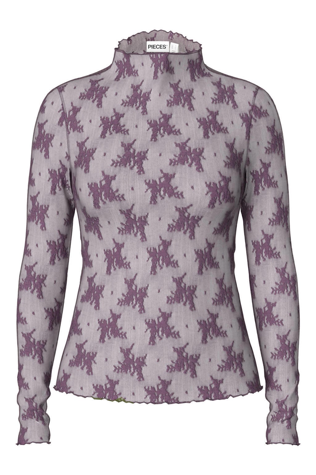 PIECES Curve Plus Size kanten gebloemde top - paars
