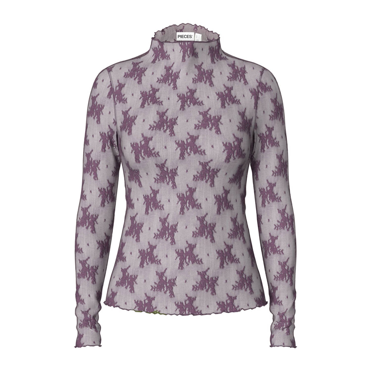 PIECES Curve Plus Size kanten gebloemde top paars