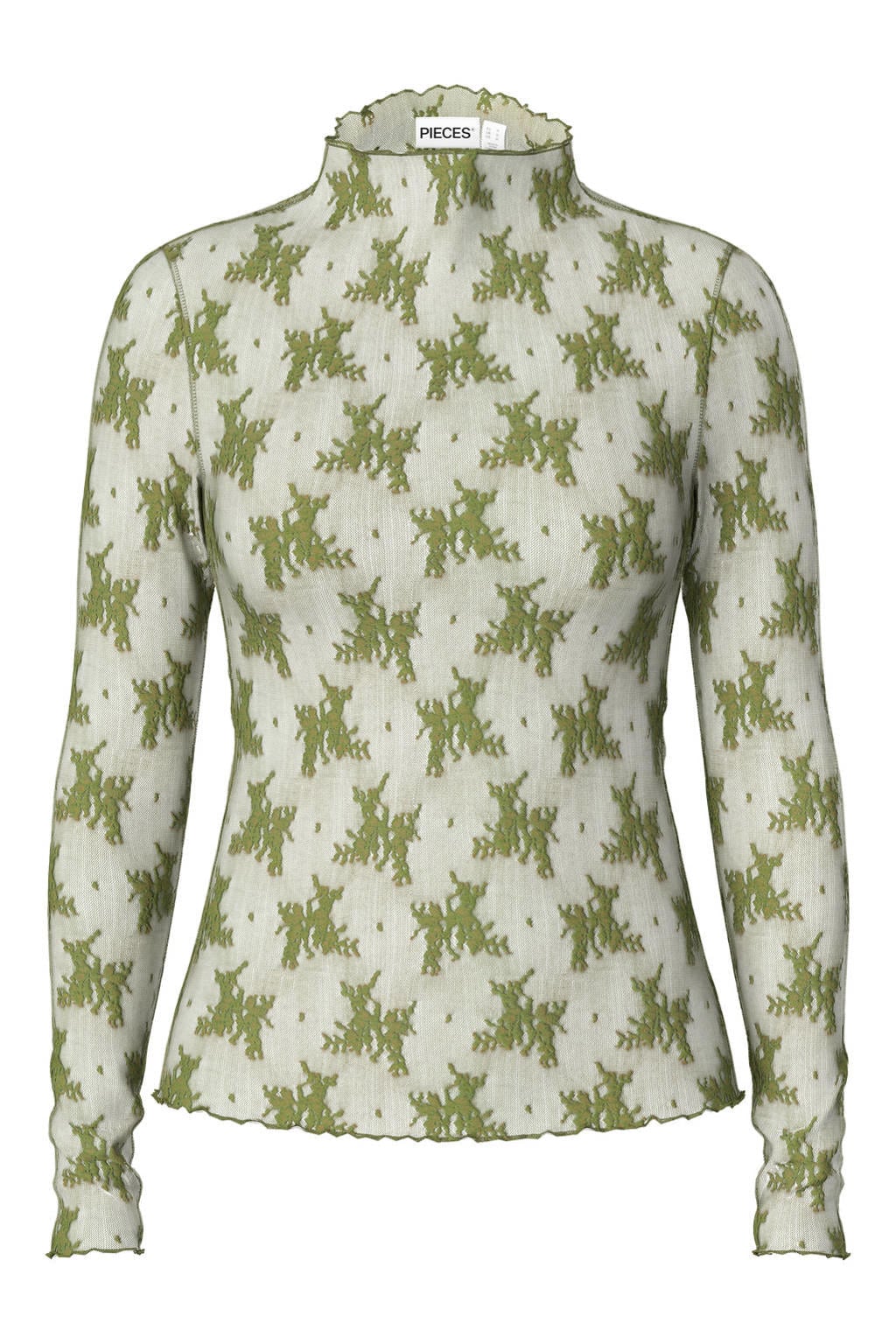 PIECES Curve Plus Size kanten gebloemde top - groen