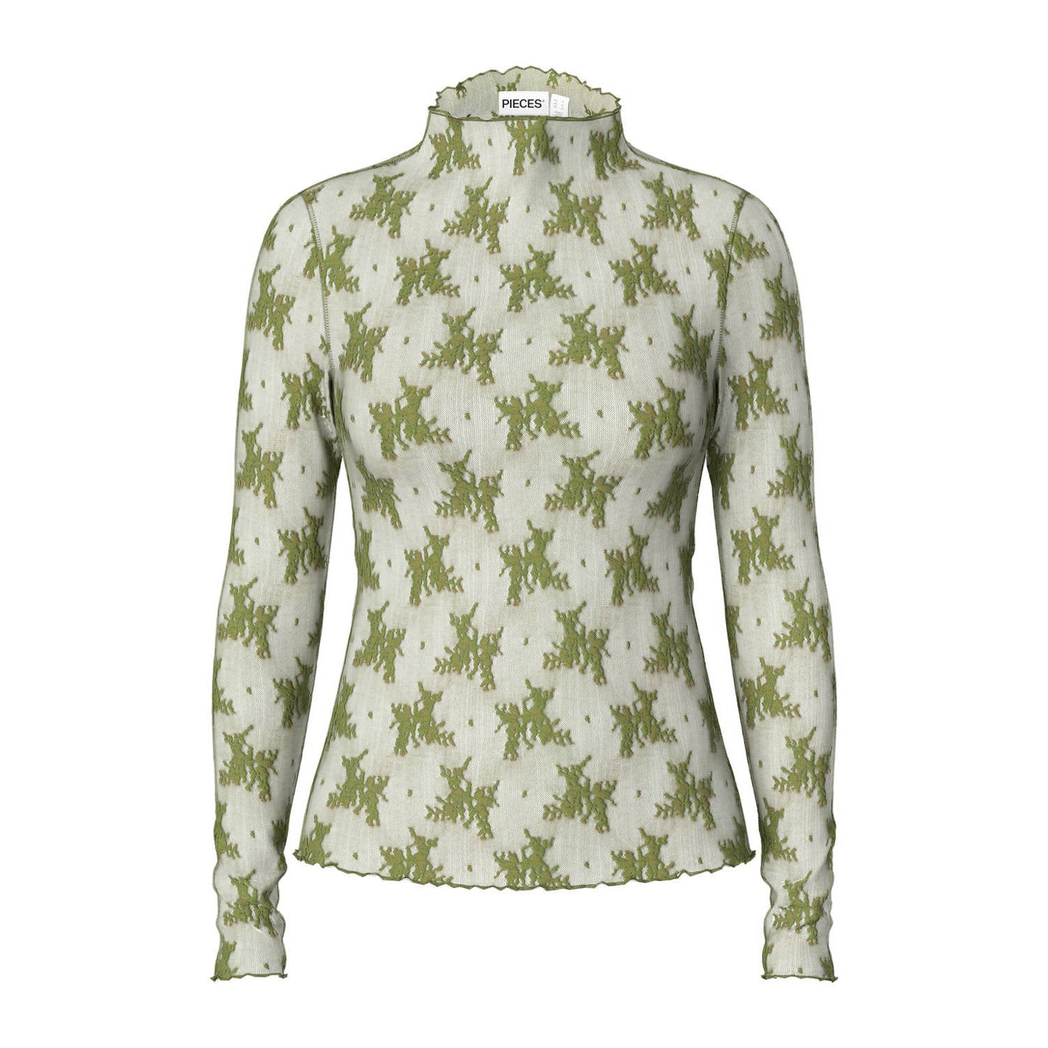 PIECES Curve Plus Size kanten gebloemde top groen
