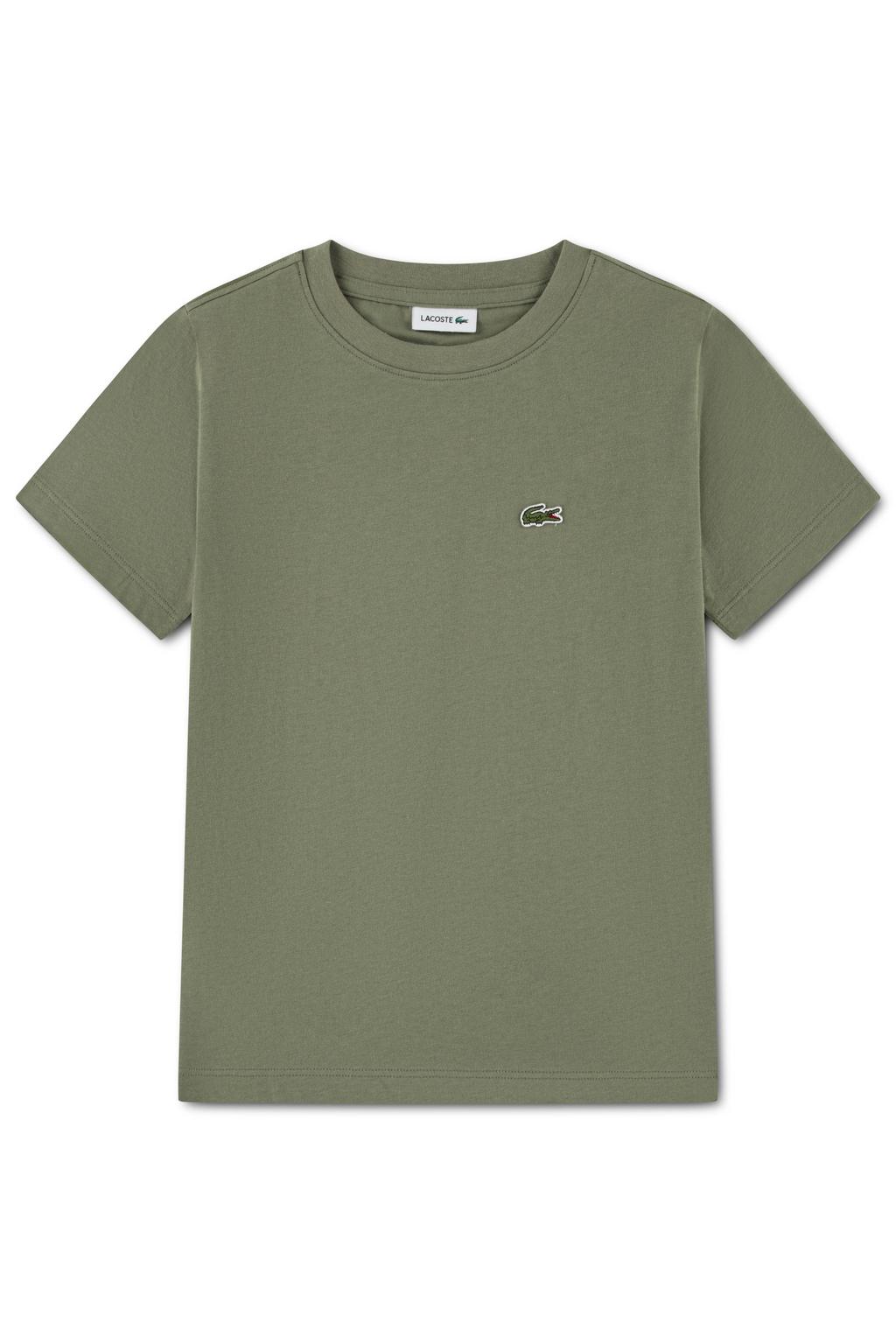 Kakikleurige jongens Lacoste T-shirt van katoen met effen, korte mouwen en ronde hals