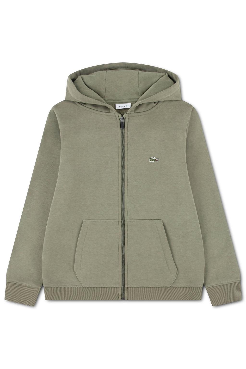 Kakikleurige jongens Lacoste sweatvest met logo dessin, lange mouwen, capuchon en geribde boorden