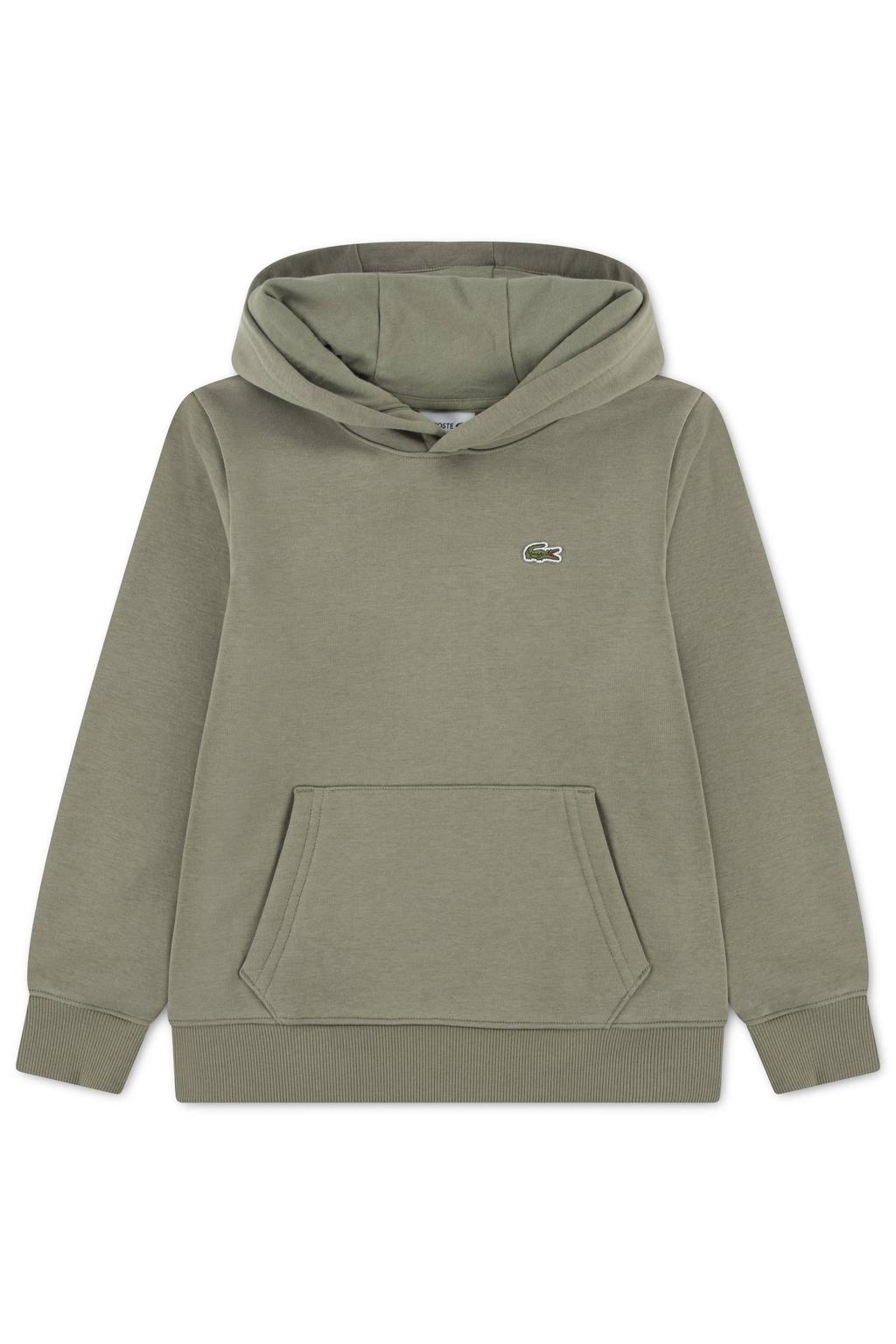 Kakikleurige jongens Lacoste fleece hoodie van sweat materiaal met logo dessin, lange mouwen en capuchon
