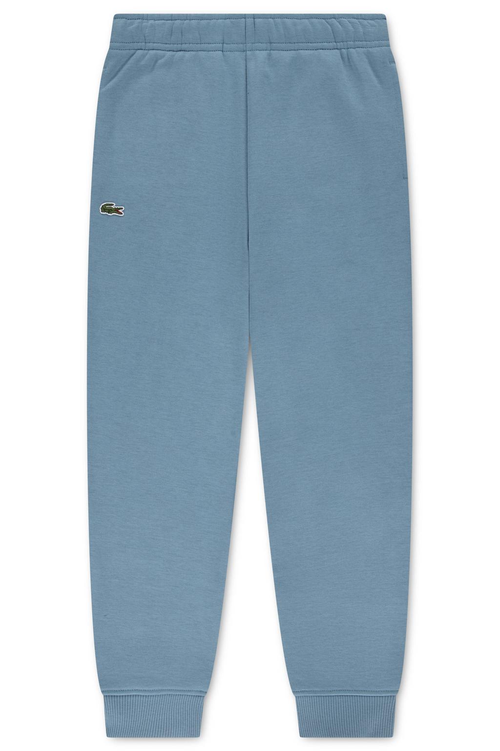 Blauwe jongens Lacoste joggingbroek van sweat materiaal met elastische tailleband met koord en logo dessin