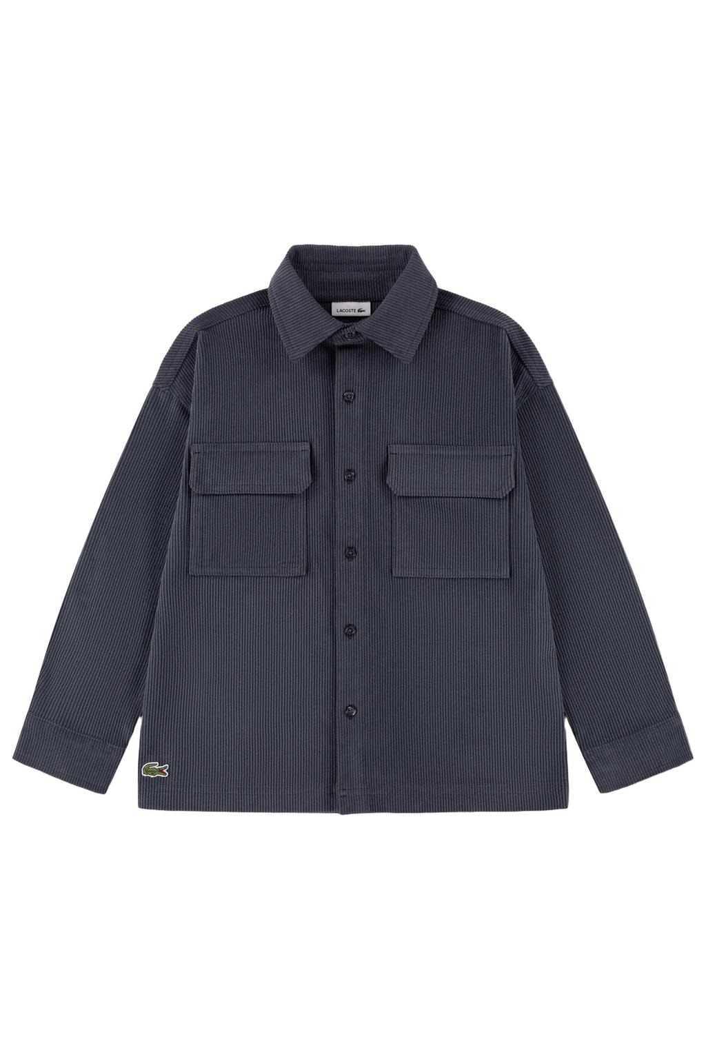 Antraciete jongens Lacoste corduroy overshirt met logo dessin, lange mouwen, klassieke kraag en knoopsluiting