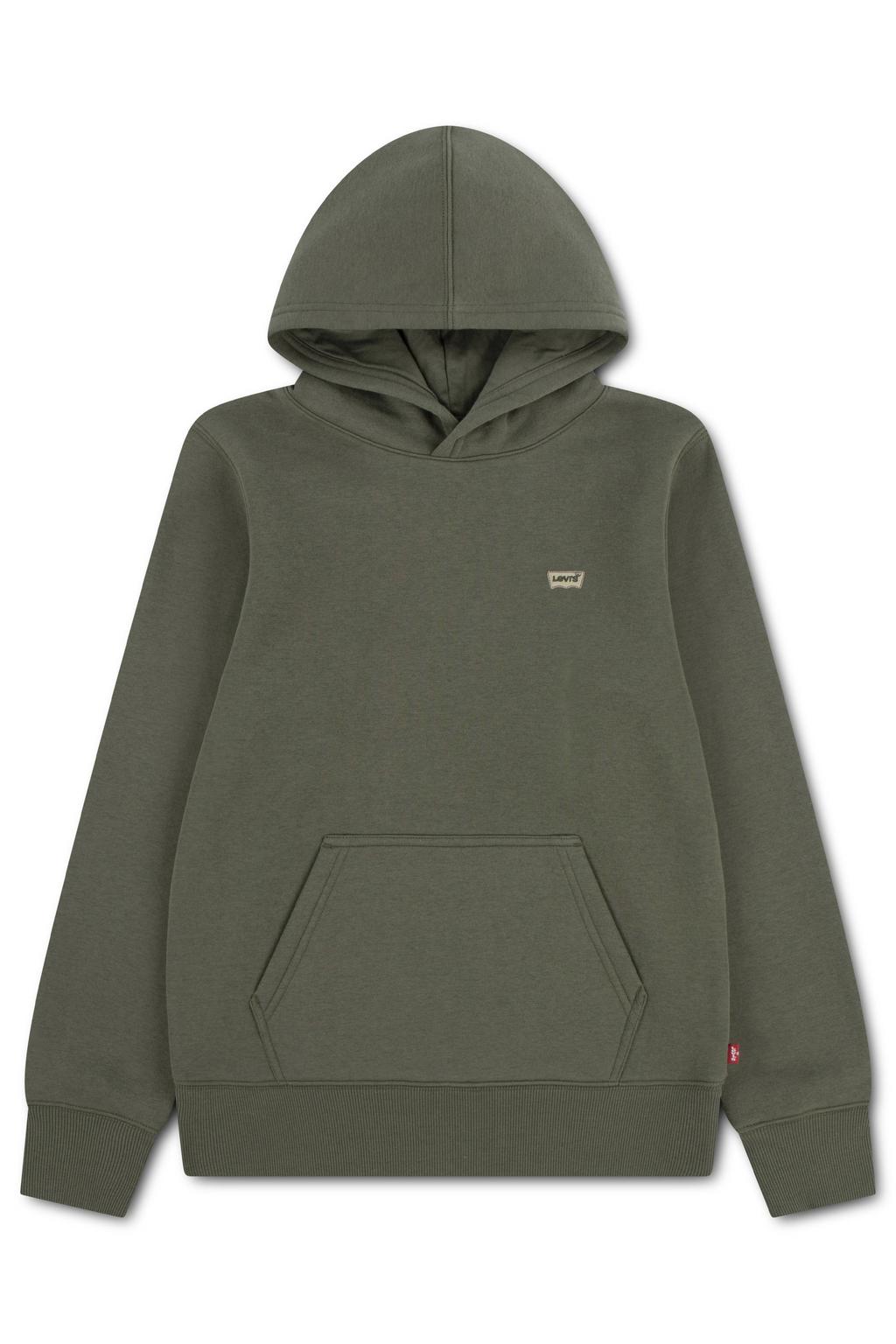Olijfgroene jongens Levi's Kids hoodie van sweat materiaal met effen, lange mouwen en capuchon