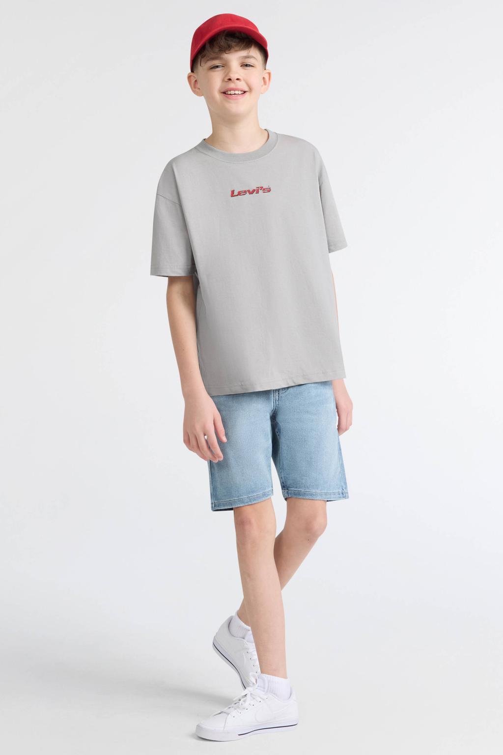 Grijze jongens Levi's Kids T-shirt van katoen met backprint, korte mouwen en ronde hals