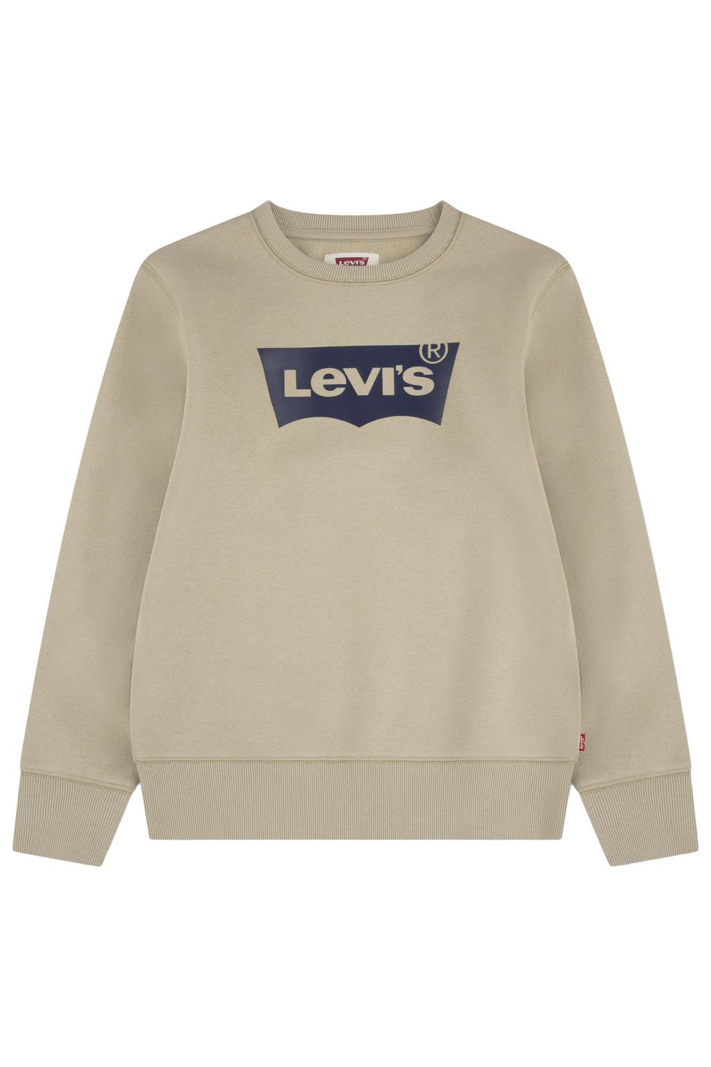Beige jongens Levi's Kids sweater met tekst print, lange mouwen en ronde hals