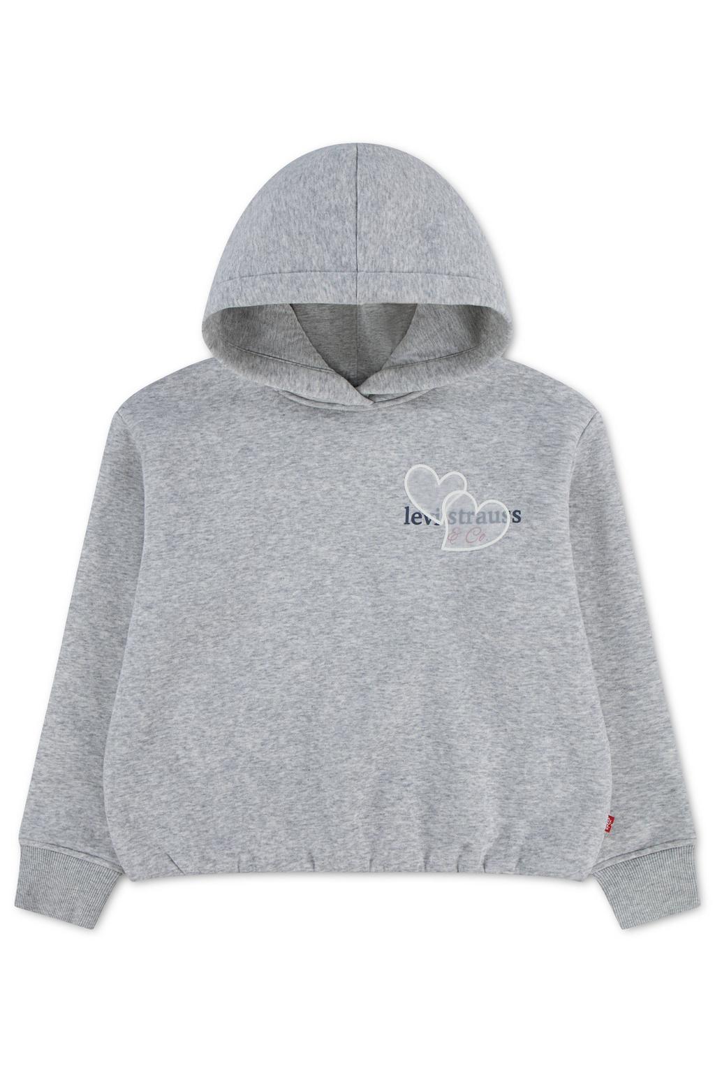 Grijs melange meisjes Levi's Kids hoodie van katoen met effen, lange mouwen en capuchon