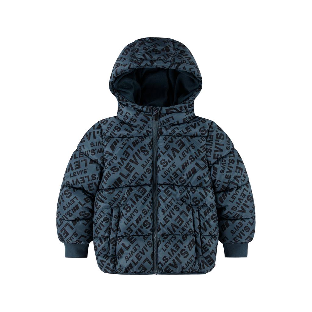 Blauwe jongens Levi's Kids gewatteerde winterjas van polyester met lange mouwen, capuchon en ritssluiting