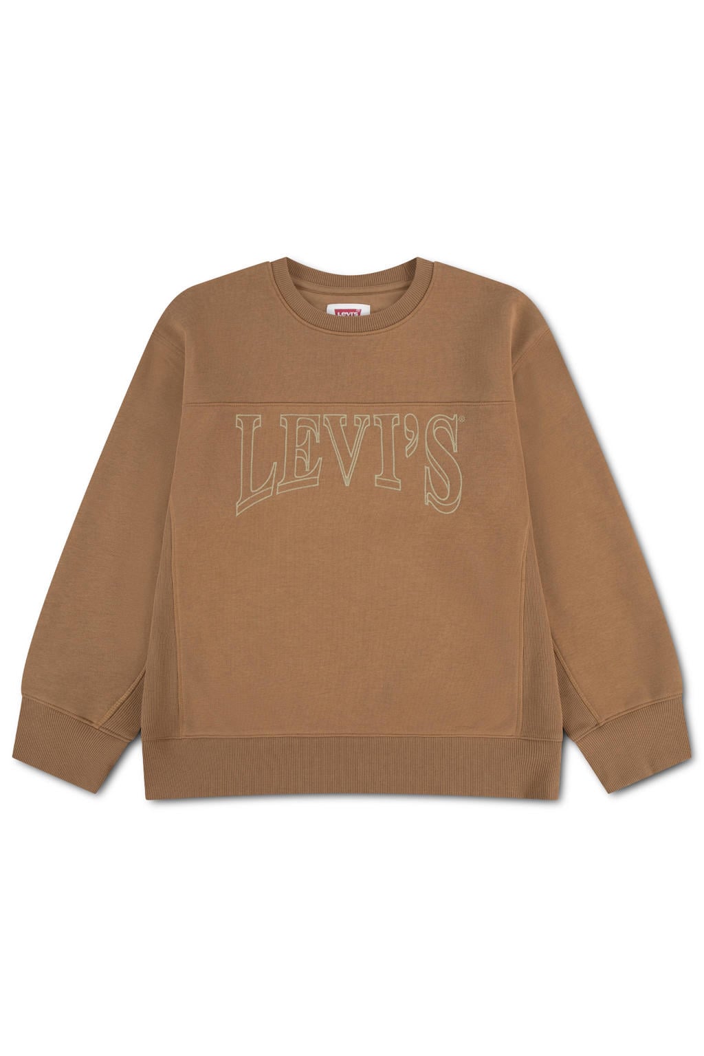 Bruine jongens Levi's Kids sweater met tekst print, lange mouwen en ronde hals