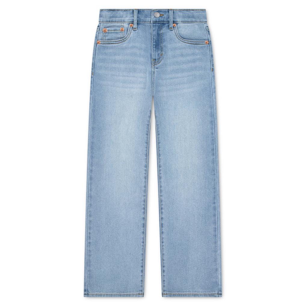 Light blue denim meisjes Levi's Kids Wide Leg Jeans van denim met rits- en knoopsluiting en effen