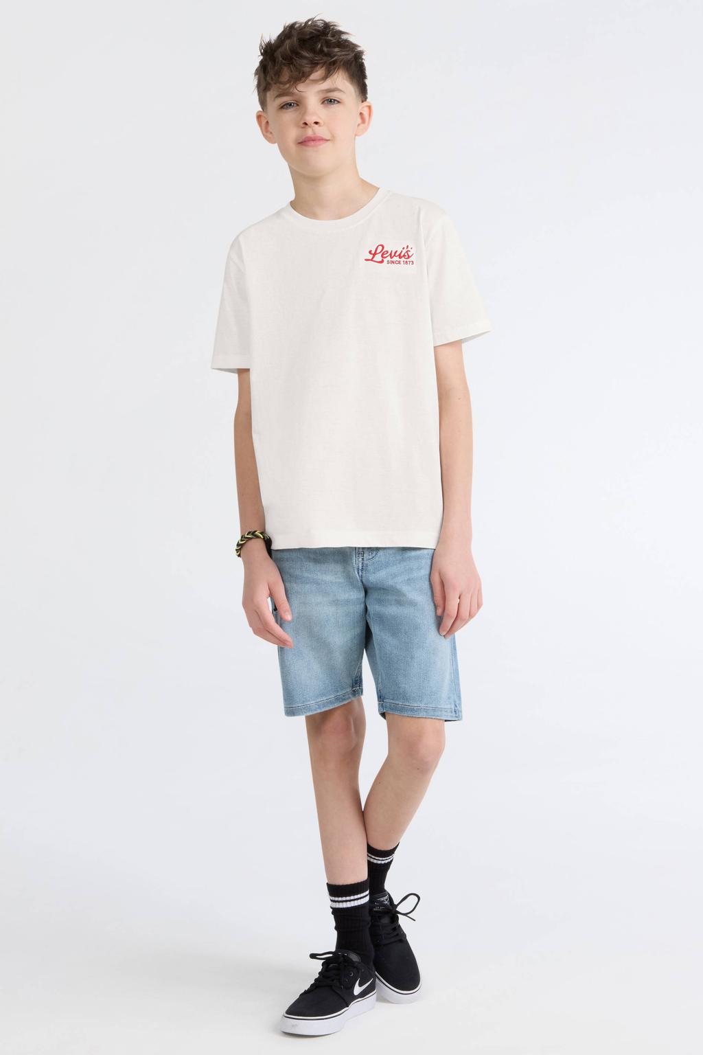 Witte jongens Levi's Kids T-shirt van katoen met backprint, korte mouwen en ronde hals