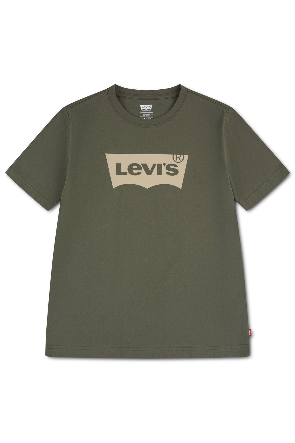 Olijfgroene jongens Levi's Kids T-shirt van katoen met tekst print, korte mouwen en ronde hals