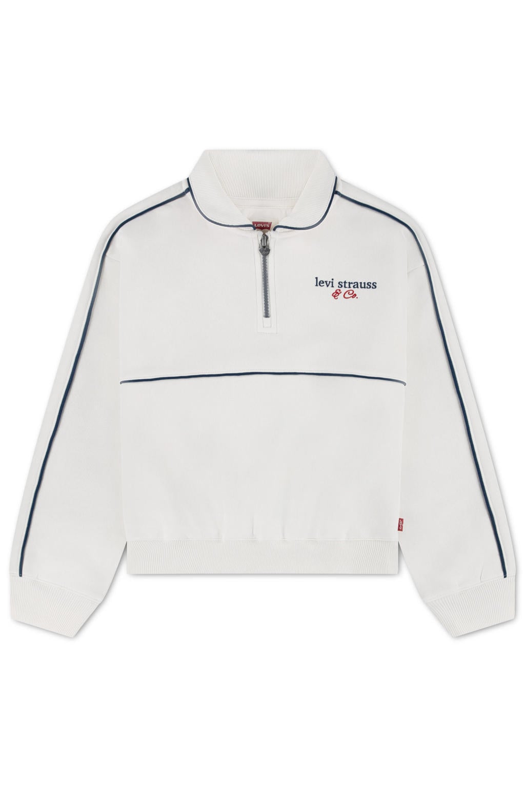 Witte meisjes Levi's Kids sweater met effen, lange mouwen, opstaande kraag en halve rits