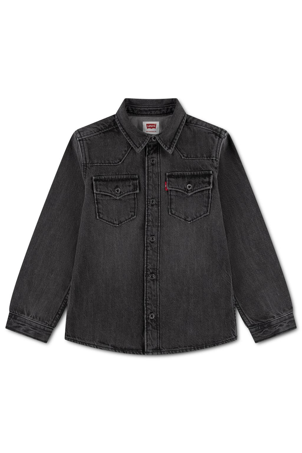 Grey denim jongens Levi's Kids casual overhemd van denim met effen, lange mouwen, klassieke kraag en knoopsluiting