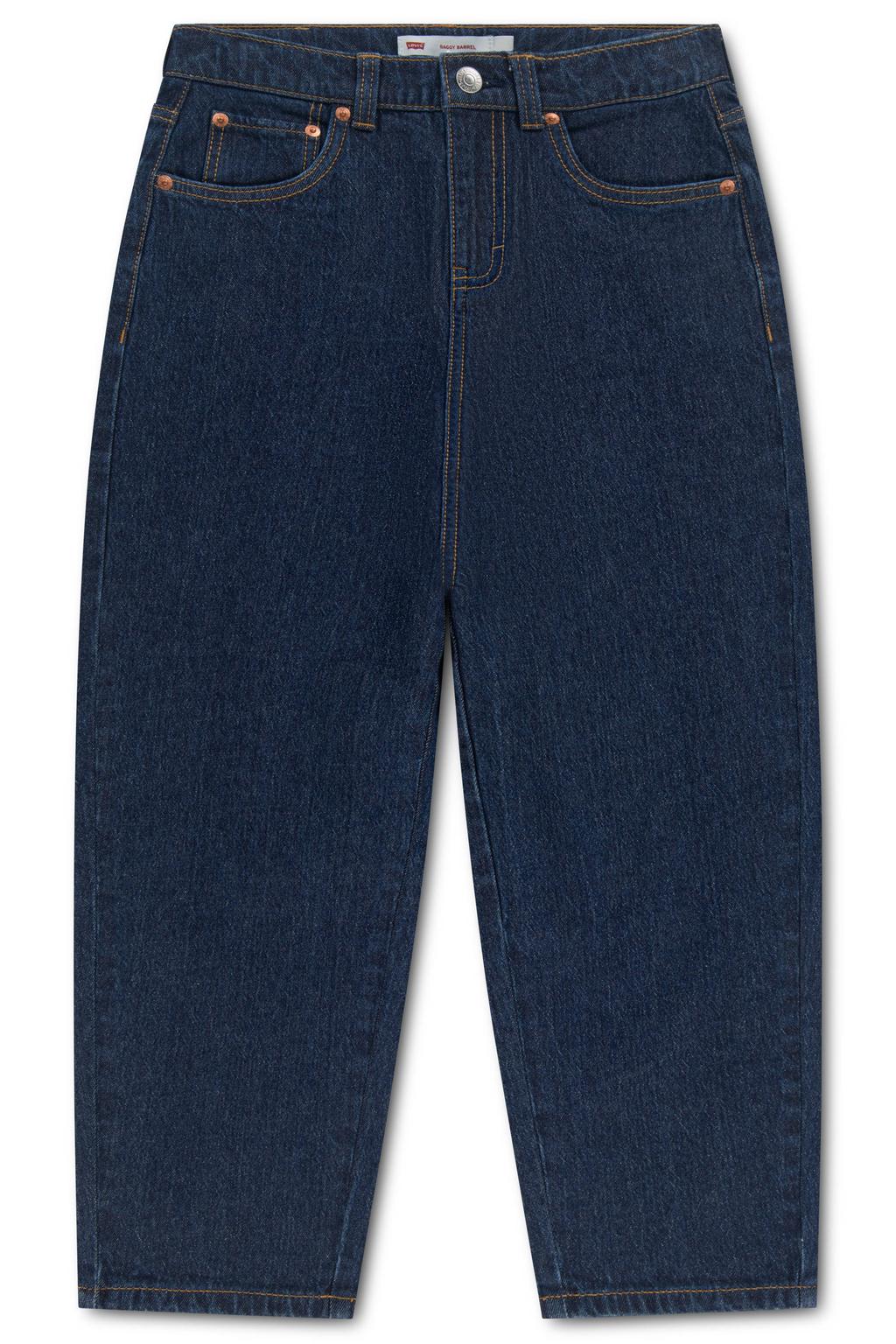 Dark blue denim meisjes Levi's Kids Baggy Barrel Jeans van denim met regular waist, rits- en knoopsluiting en effen
