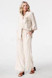 thumbnail: MS Mode viscose rechtvallend gestreepte blouse met borduursels Plus Size - beige