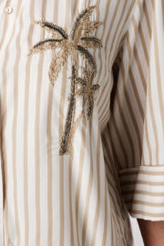 thumbnail: MS Mode viscose rechtvallend gestreepte blouse met borduursels Plus Size - beige