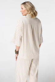 thumbnail: MS Mode viscose rechtvallend gestreepte blouse met borduursels Plus Size - beige