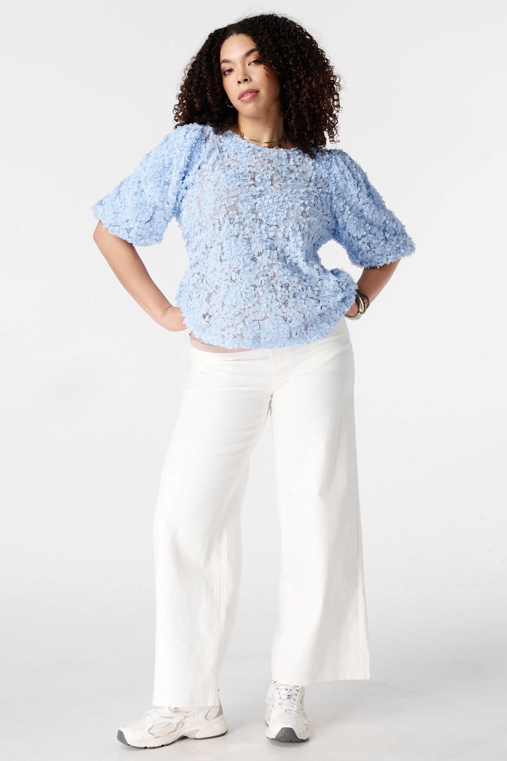 MS Mode semi-transparante blousetop Plus Size - lichtblauw