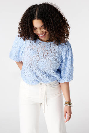 semi-transparante blousetop Plus Size - lichtblauw