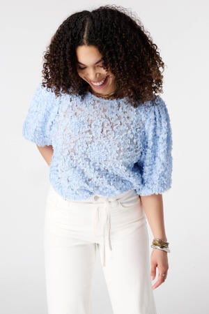 semi-transparante blousetop Plus Size - lichtblauw